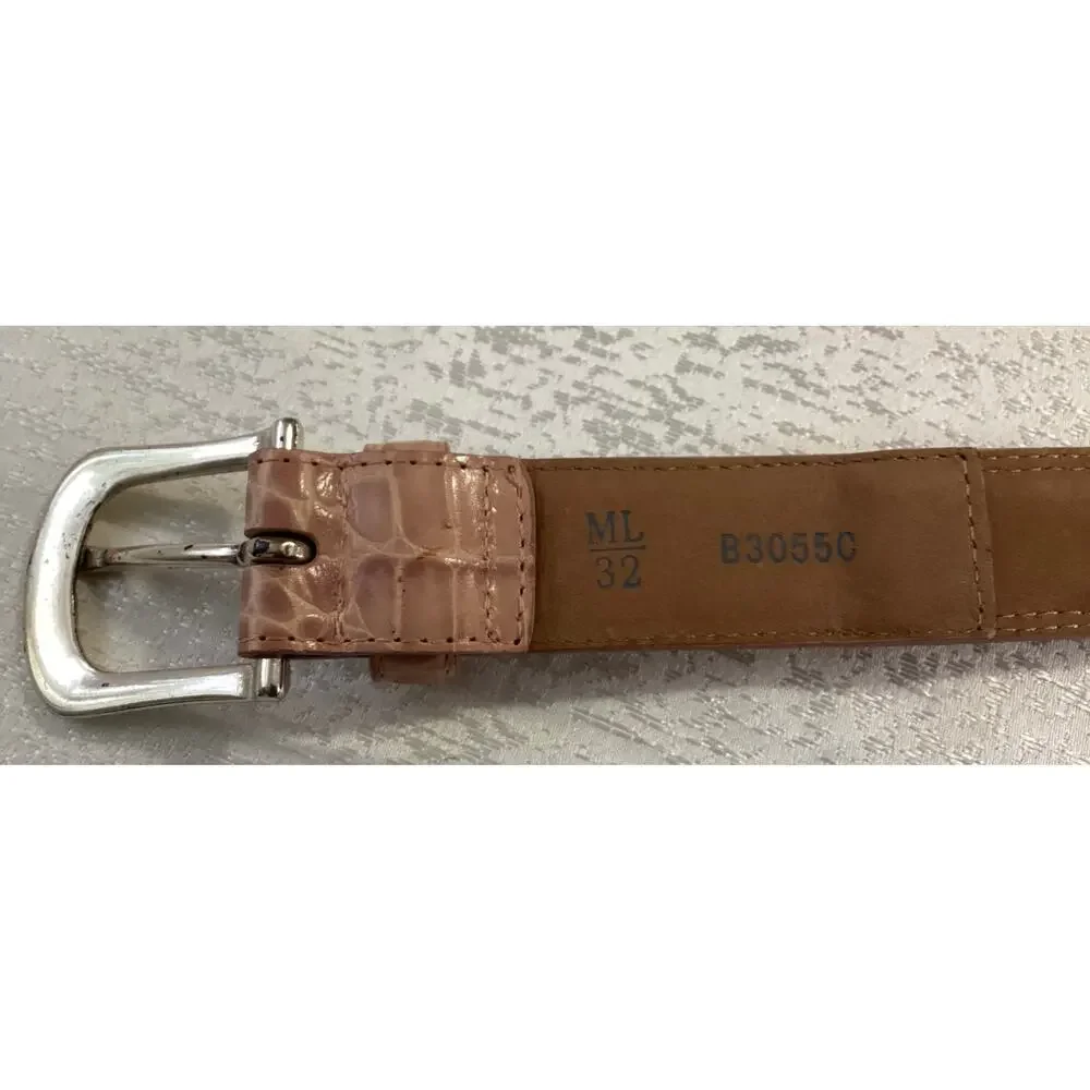 Brighton canvas heart monogram & leather croc embossed silver buckle sz 32 pink